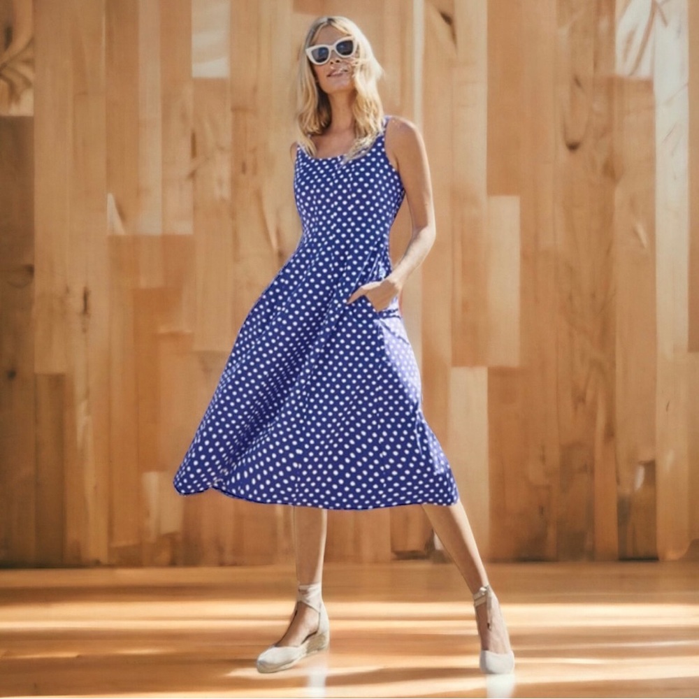 NWT Boden midi dress pockets Sabina blue white starburst dots 12 fit flare